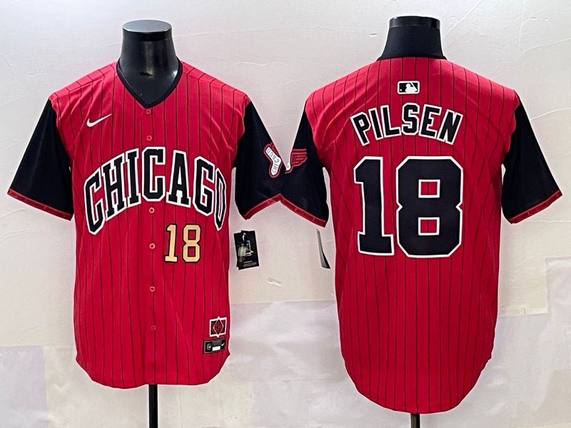 Men 2025 Chicago White Sox #18 Pilsen Red Stripe Joint Name Nike MLB Jersey style 3->chicago white sox->MLB Jersey